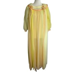 Chevette Nightgown Robe Set Women's S Vintage Yellow Sheer Nylon Peignoir 2pc
